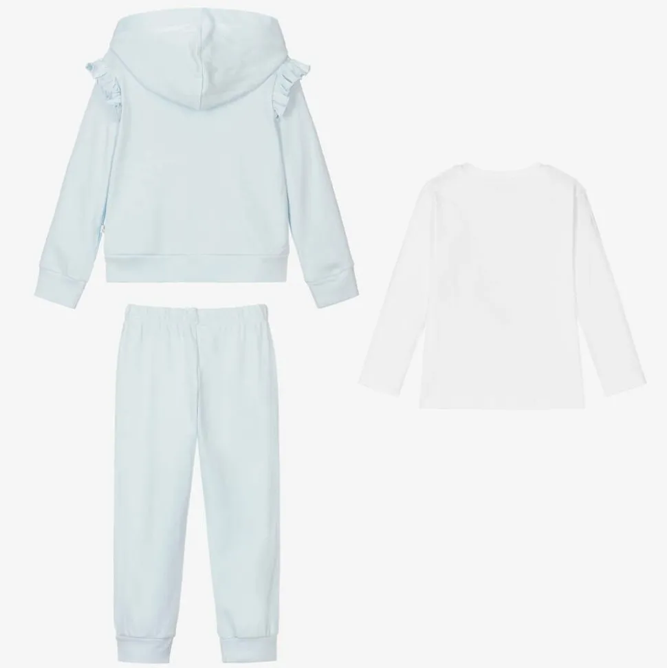 Girls Blue & White Cotton Tracksuit Set