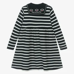 Girls Blue Breton Stripe Cotton Sailor Dress