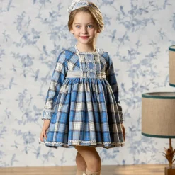 Girls Blue Check Cotton Dress