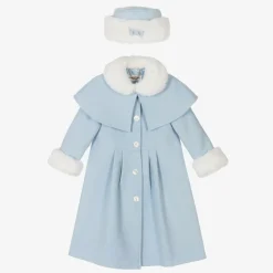 Girls Blue Coat & Hat Set