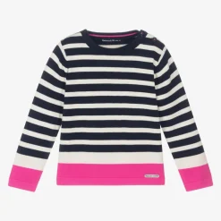 Girls Blue Cotton Breton Stripe Sweater