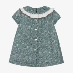 Girls Blue Cotton Floral Dress