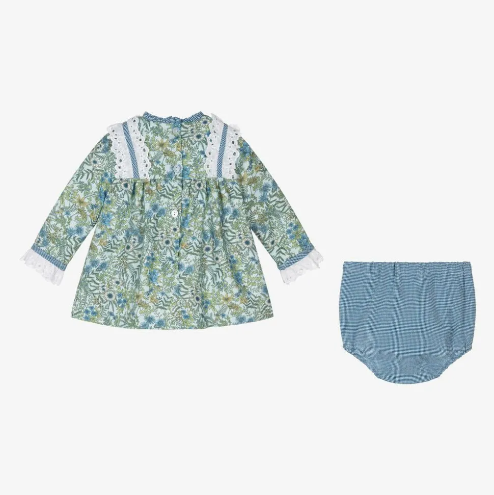 Girls Blue Cotton Floral Dress