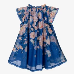 Girls Blue Cotton Floral Dress