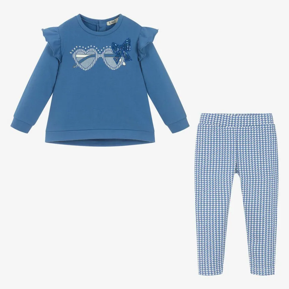 Girls Blue Cotton Leggings Set