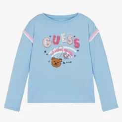 Girls Blue Cotton Sequin Top