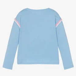 Girls Blue Cotton Sequin Top