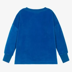 Girls Blue Cotton Velour Heart Top