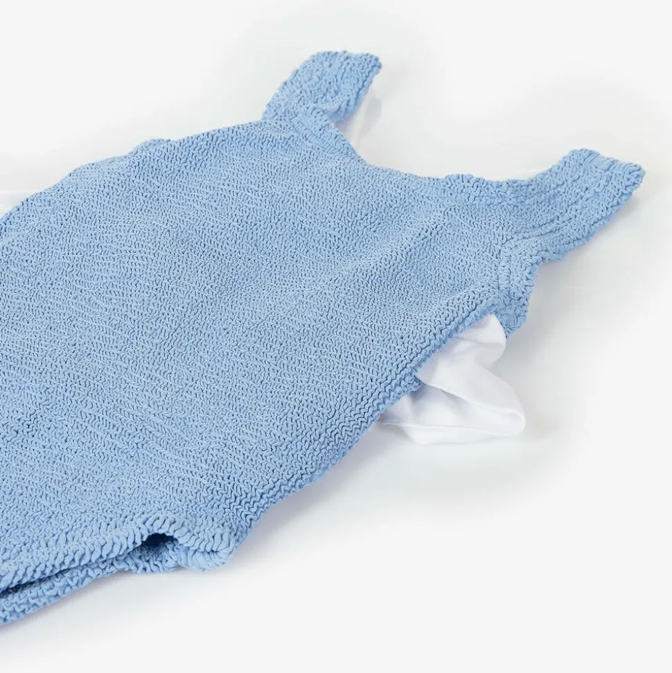 Girls Blue Crinkle Frill Swimsuit