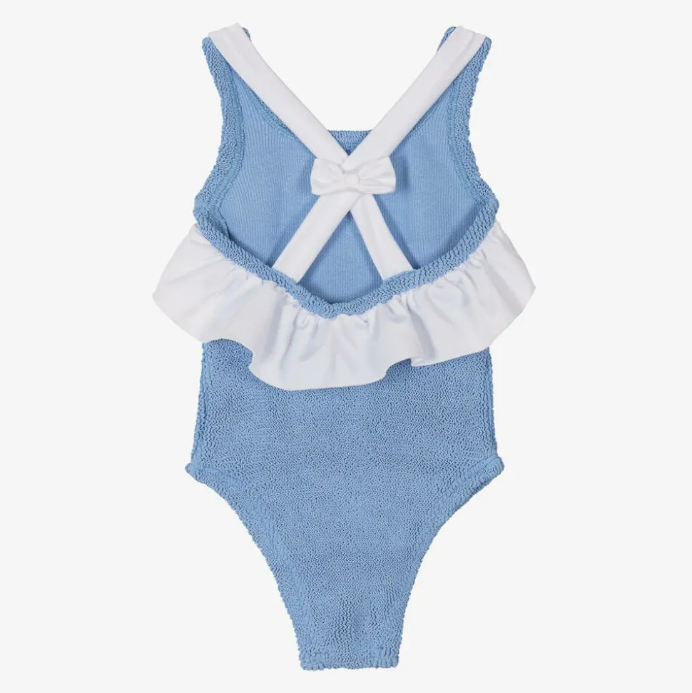 Girls Blue Crinkle Frill Swimsuit