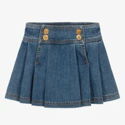 Girls Blue Denim Medusa Buttons Skirt