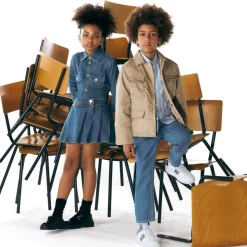 Girls Blue Denim Medusa Buttons Skirt