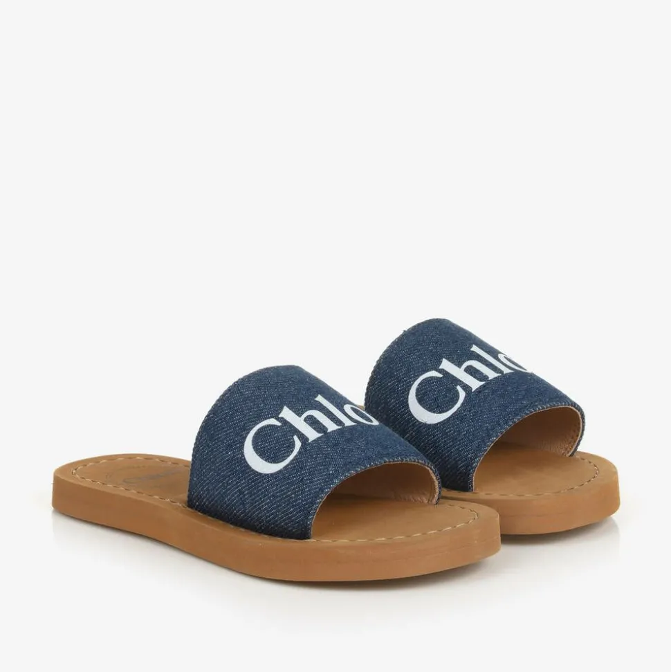 Girls Blue Denim Sliders
