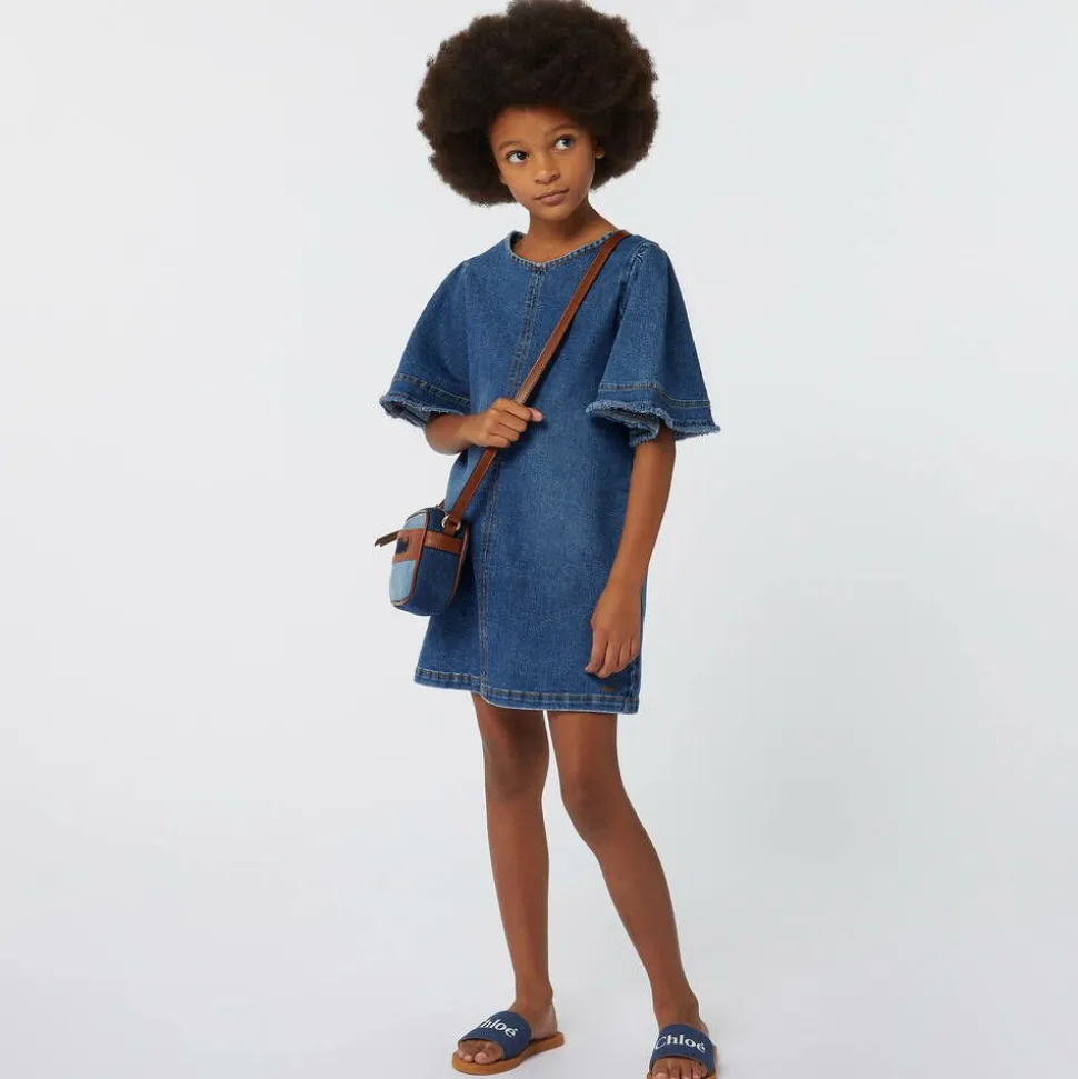 Girls Blue Denim Sliders