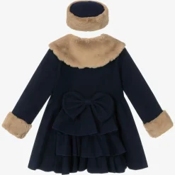 Girls Blue Faux Fur Coat & Hat