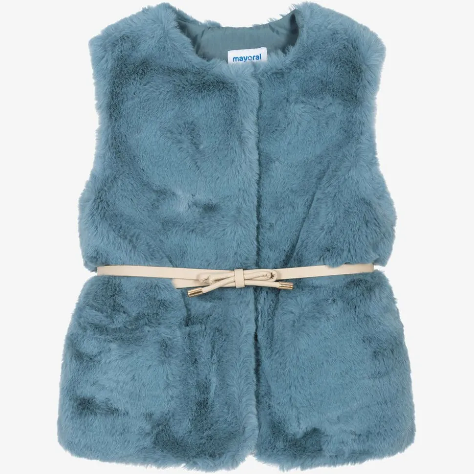 Girls Blue Faux Fur Gilet