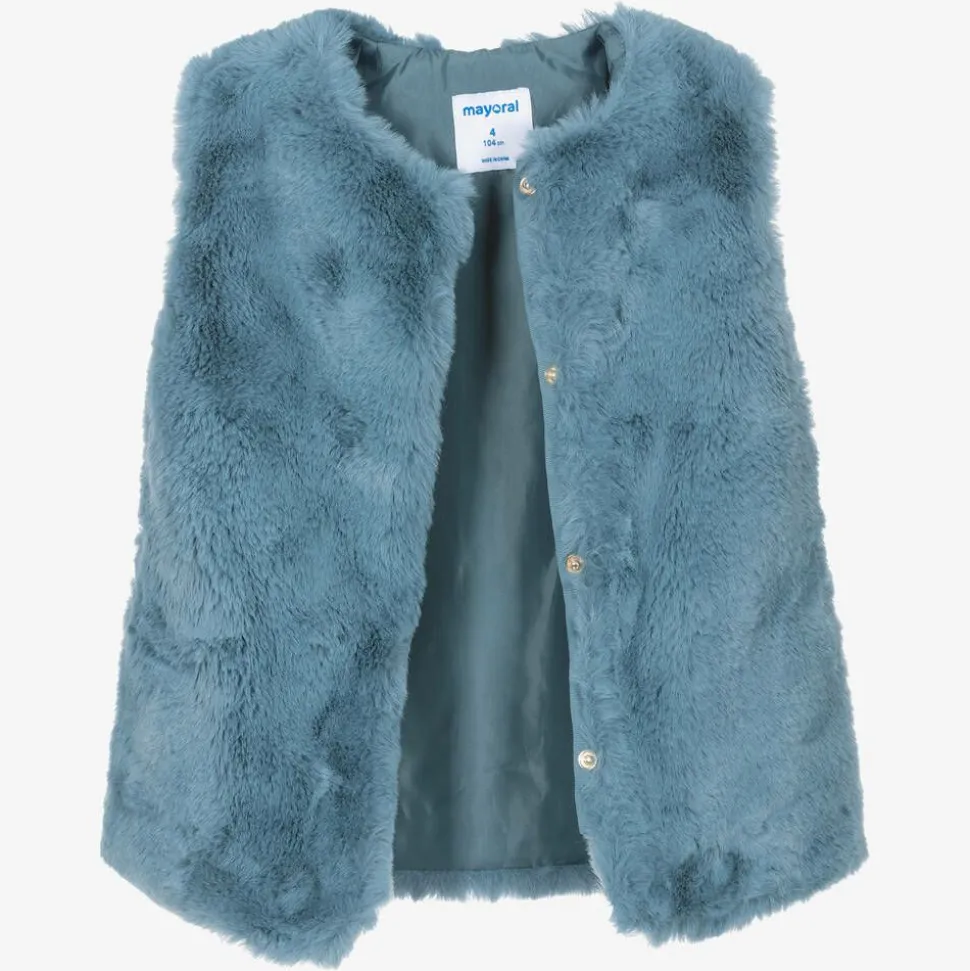 Girls Blue Faux Fur Gilet