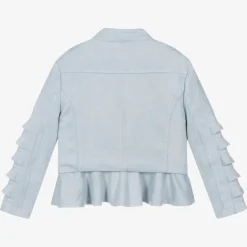 Girls Blue Faux Suede Biker Jacket