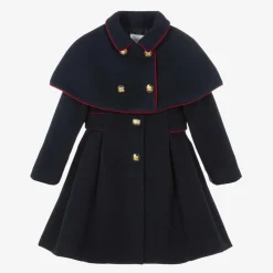 Girls Blue Felted Cape Coat