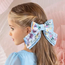 Girls Blue Floral Bow Hair Clip (14cm)