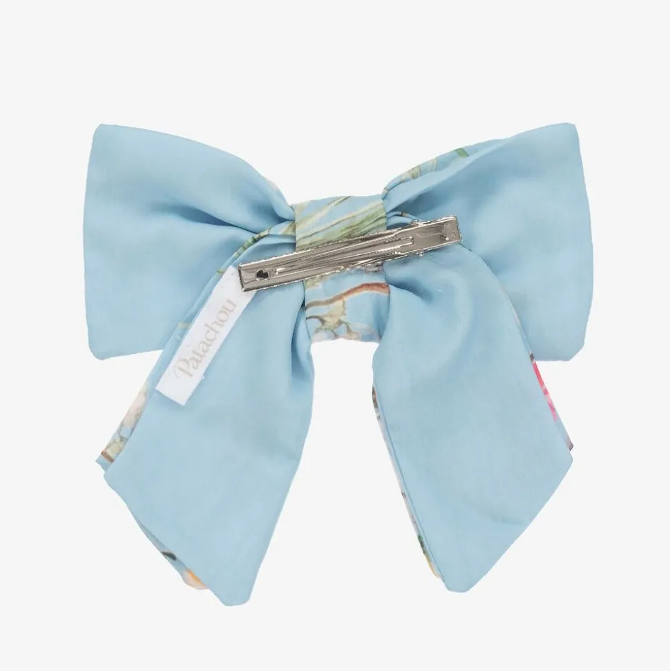 Girls Blue Floral Bow Hair Clip (14cm)