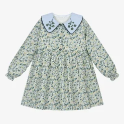 Girls Blue Floral Cotton Dress