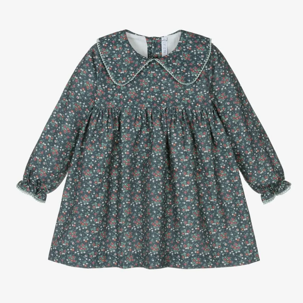 Girls Blue Floral Cotton Dress