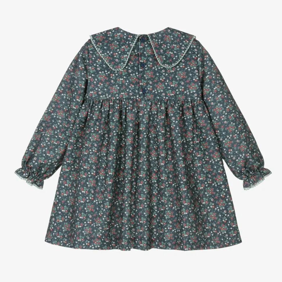 Girls Blue Floral Cotton Dress