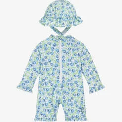 Girls Blue Floral Sun Suit Set (UPF50+)