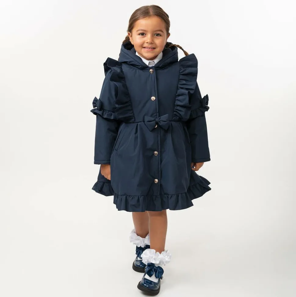 Girls Blue Hooded Bow Coat