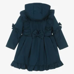 Girls Blue Hooded Bow Coat