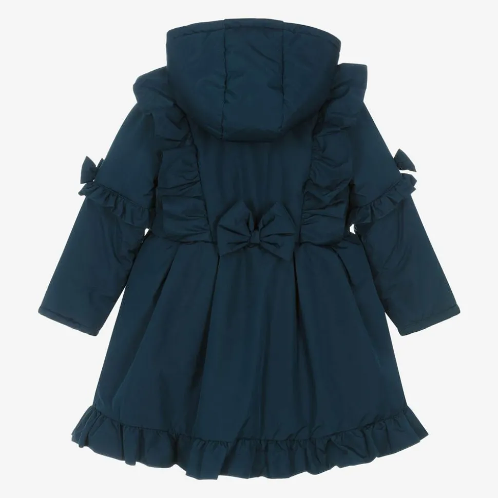 Girls Blue Hooded Bow Coat
