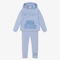Girls Blue Hooded Cotton Leggings Set