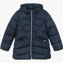 Girls Blue Hooded Puffer Coat