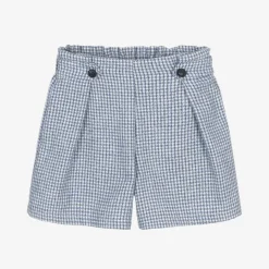 Girls Blue Houndstooth Cotton Shorts