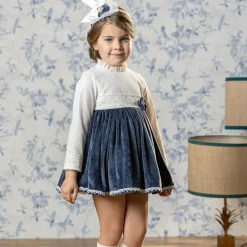 Girls Blue Lace Plush Dress