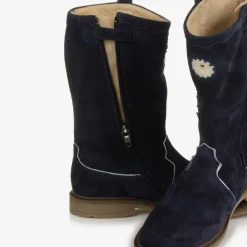 Girls Blue Leather Cowboy Boots