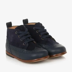 Girls Blue Leather First Walker Brogue Boots