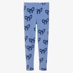 Girls Blue Organic Cotton Bow Print Leggings