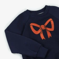 Girls Blue Organic Cotton Bow Sweatshirt