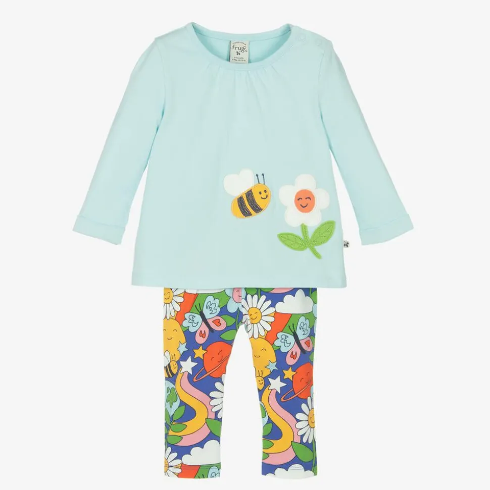 Girls Blue Organic Cotton Floral Leggings Set