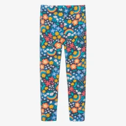 Girls Blue Organic Cotton Flower Leggings