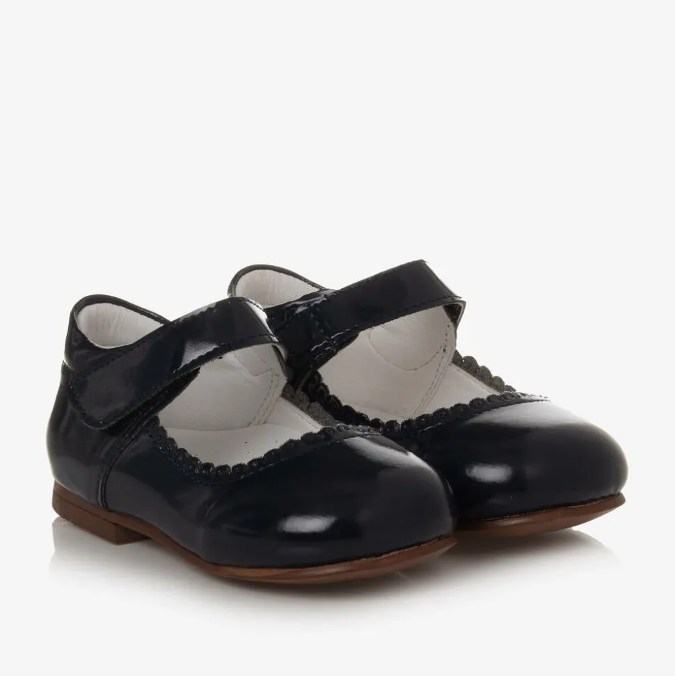 Girls Blue Patent Bow Shoes
