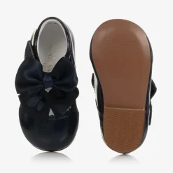 Girls Blue Patent Bow Shoes