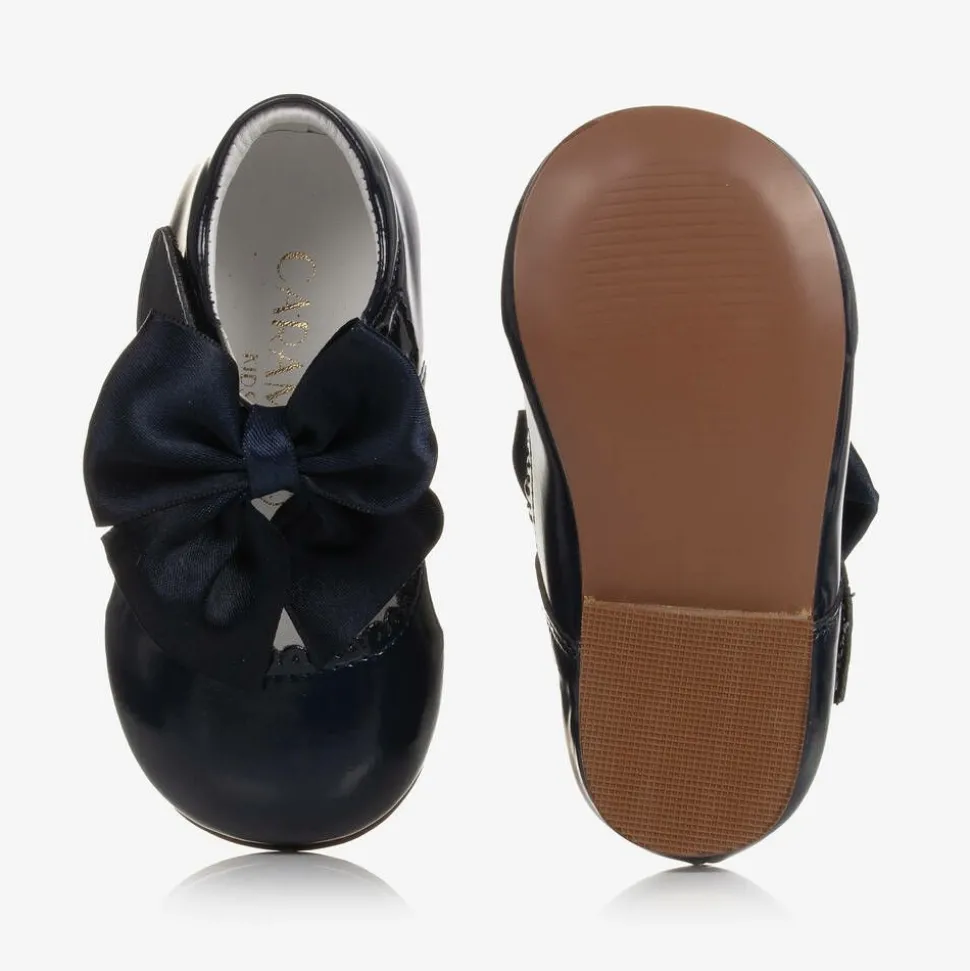 Girls Blue Patent Bow Shoes
