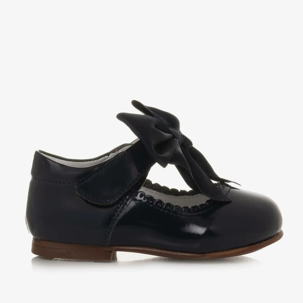 Girls Blue Patent Bow Shoes