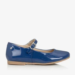 Girls Blue Patent Leather Ballerina Pumps