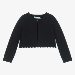 Girls Blue Plush Collar Cardigan