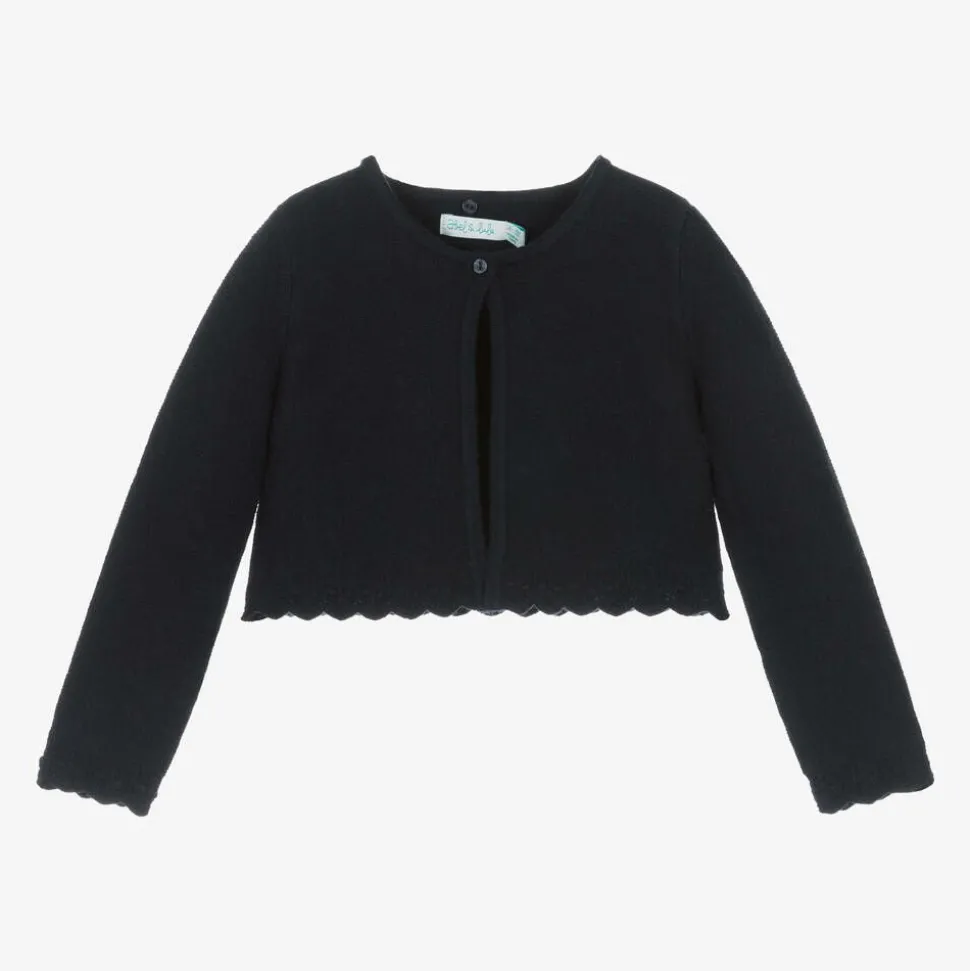 Girls Blue Plush Collar Cardigan