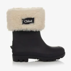 Girls Blue Rubber & Faux Fur Rain Boots